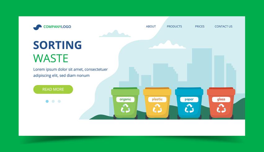 Waste Sorting Landing Page With Different Colorful Garbage Bins Concept Illustration For Recycling Waste Management Ecology Sustainability Vector Illustration In Flat Style Download Free Vectors Clipart Graphics Vector Art