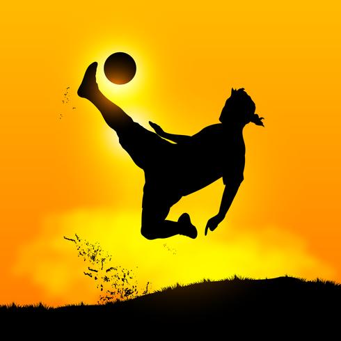 soccer player over head kick vector