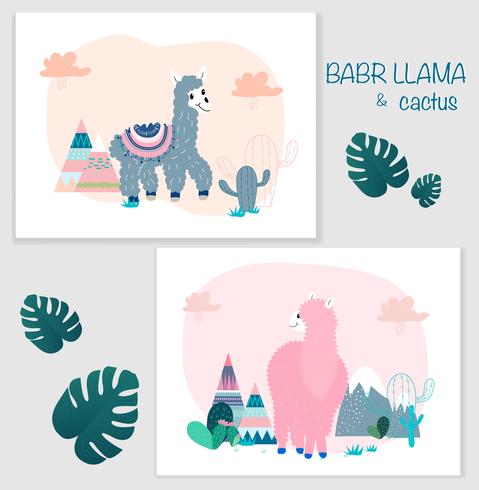 Llama and Cactus Clipart Bundle,No Drama Llamas Graphics Set. vector