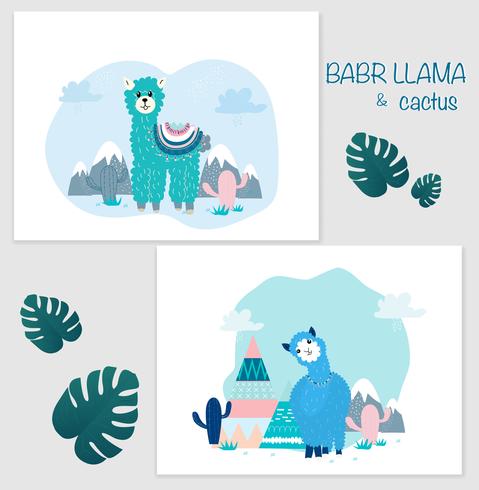 Llama and Cactus Clipart Bundle,No Drama Llamas Graphics Set. vector