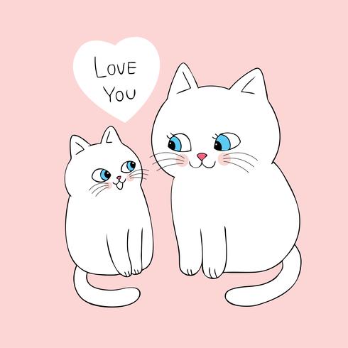 Cartoon cute mom and baby cat vector. vector