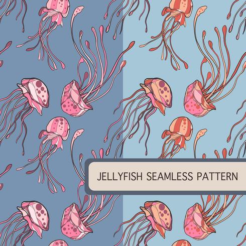 Jellyfish seamless pattern set vector