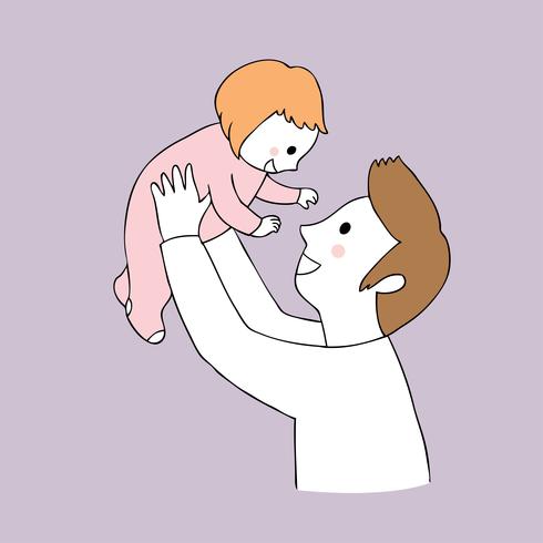 Cartoon cute father and daughter vector. vector