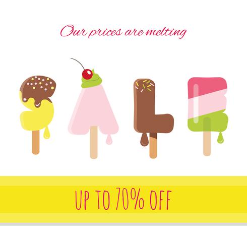 Sale ice-cream melted letters. vector
