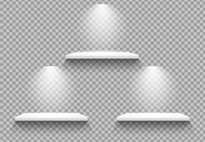 Empty shelves There is a light that shines down to show the product to stand out. vector