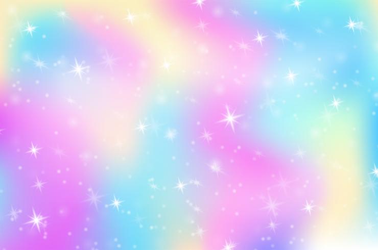 Fantasy Rainbow Hologram Background The world of princess In the rainbow sky with sparkling stars. vector