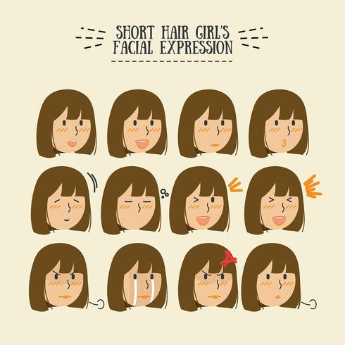 Expresion facial de las chicas morenas de pelo corto vector