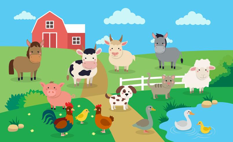 Animales de granja con paisaje - ilustración vectorial en estilo de dibujos  animados, ilustración de libro infantil s 622860 Vector en Vecteezy