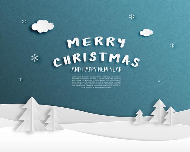 Tarjeta de felicitación feliz Navidad y feliz año nuevo en el estilo de corte de papel. vector