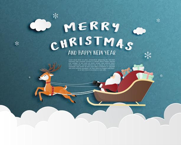 Merry Christmas and Happy new year greeting card in paper cut style.  vector