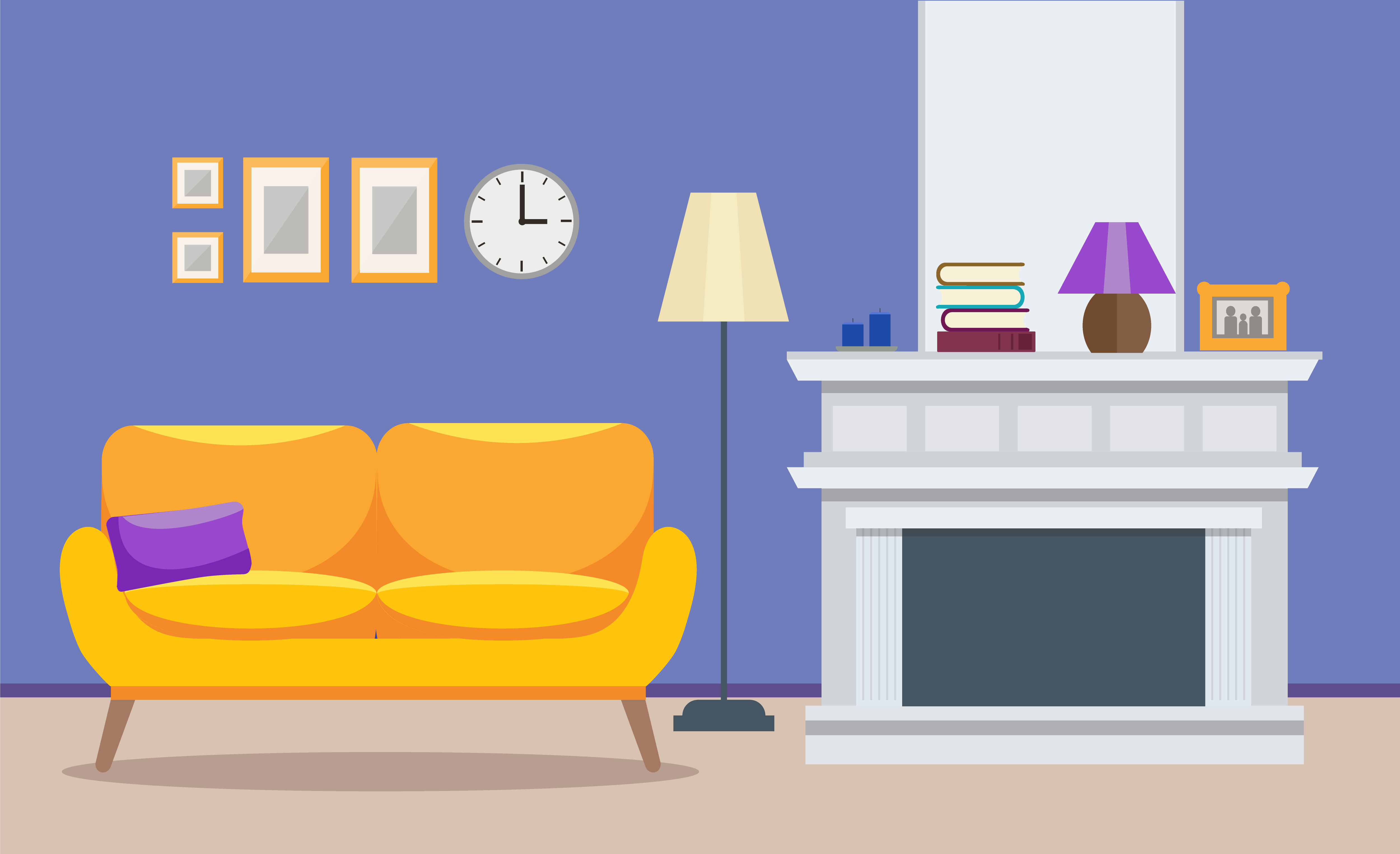 Come in flat. Мебель иллюстрация. Sofa in the Room вектор. Modern Living Room cartoon. Art Furniture cartoon minimalism.