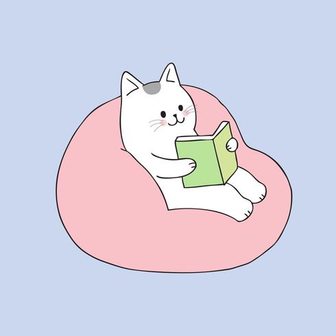 Cartoon cute cat reading on sofa vector. vector