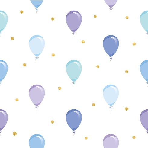 Fondo festivo de patrones sin fisuras con globos y confeti de oro brillo. Para fiestas, cumpleaños, baby shower de diseño. vector