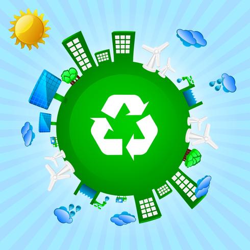 Planeta verde - reciclaje, energía eólica y solar. vector