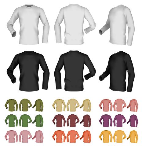 Long sleeve blank male t-shirt template. Front, rear and side view. vector