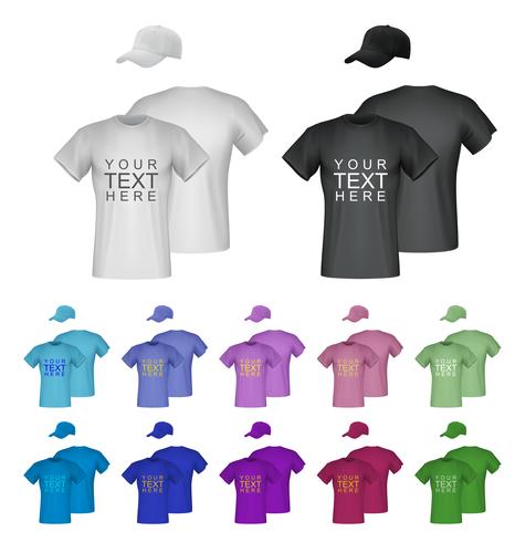 Plain male t-shirt templates. Isolated background. Back, front, side views. vector