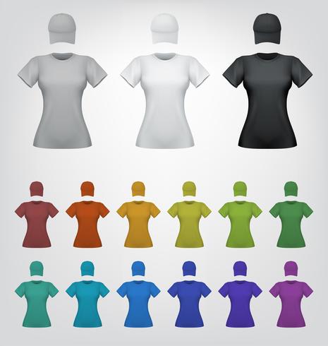 Plain female t-shirt and cap template vector