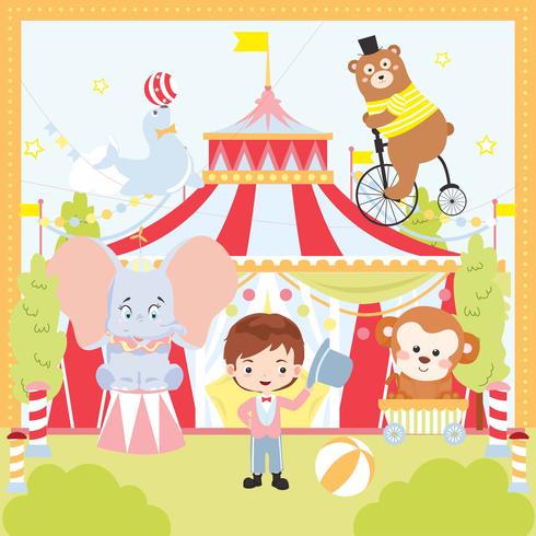 Ilustración de circo retro lindo animal vector