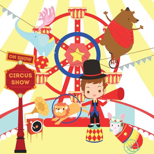 Retro Circus Show  Cute Animal Vector illustration 