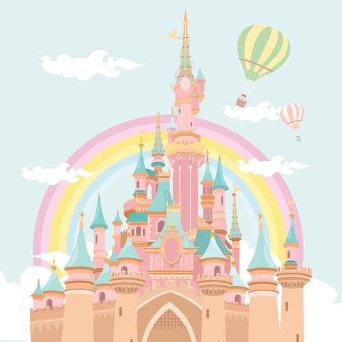 Magic Castle Hot Air Baloon Illustration- Vector