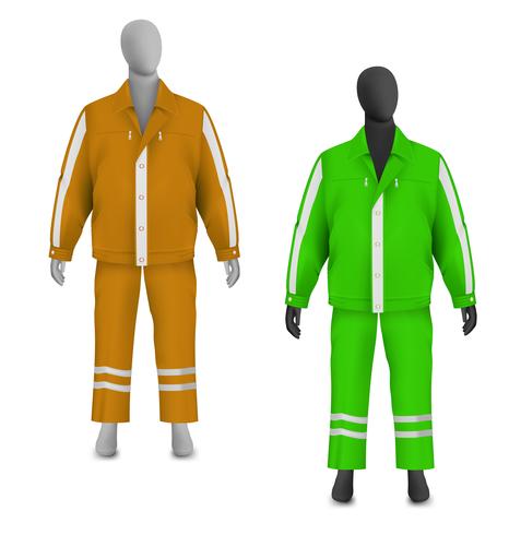 Safety jacket and pants set on mannequin vector