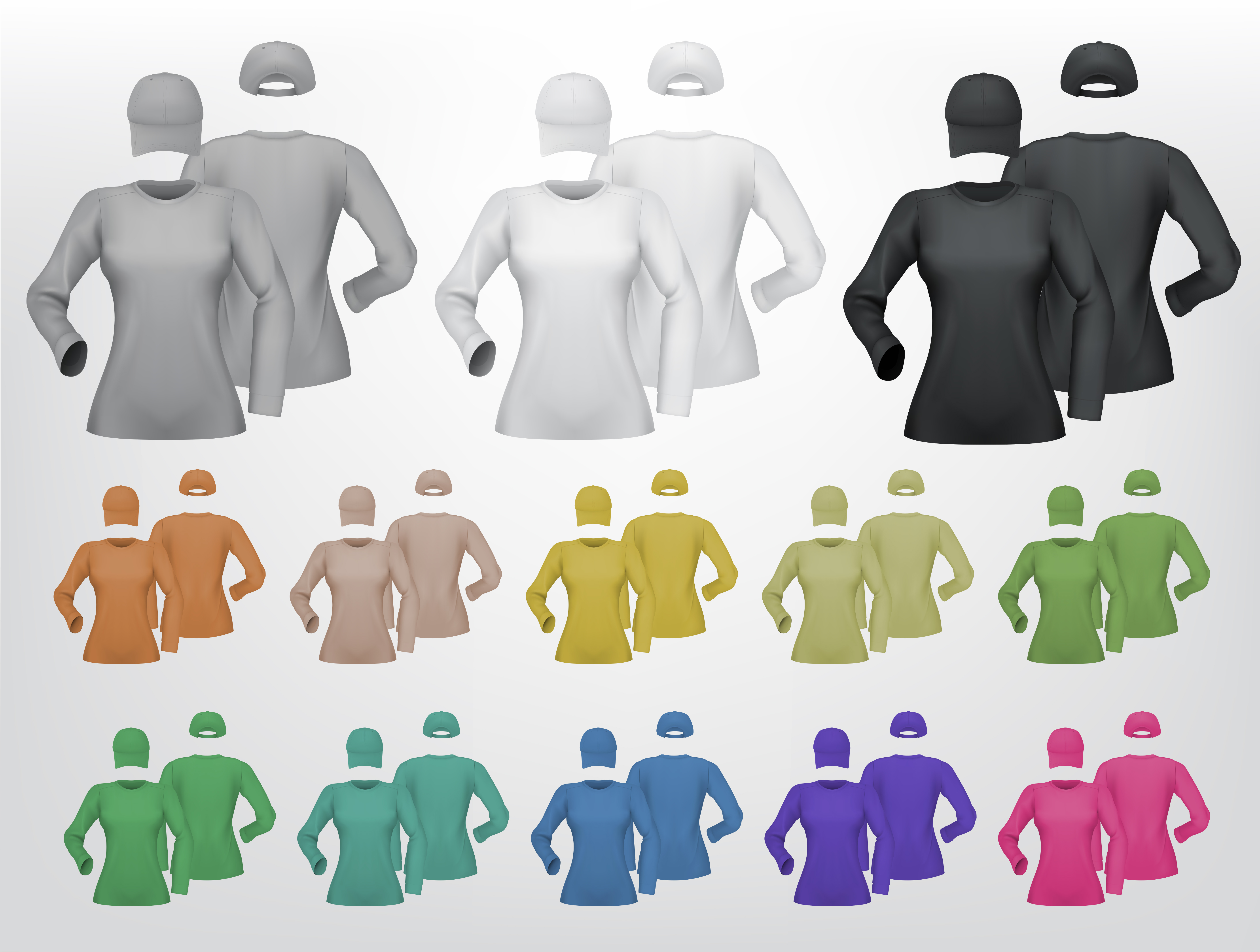 Download Plain female long sleeve shirt template on white ...