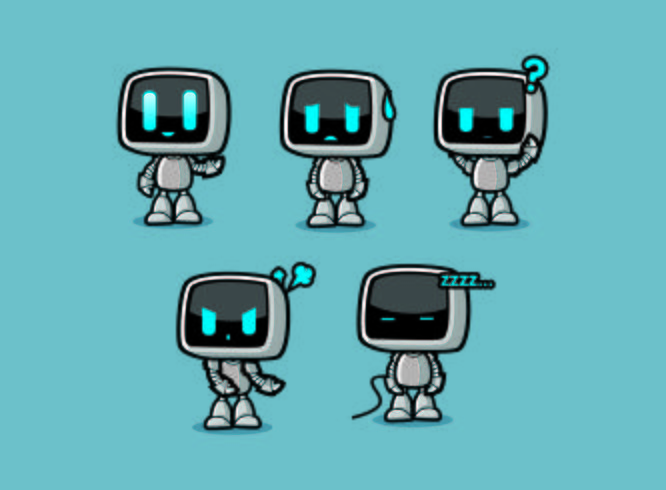 Diseños de personajes de Robot Box lindos con poses de emociones vector