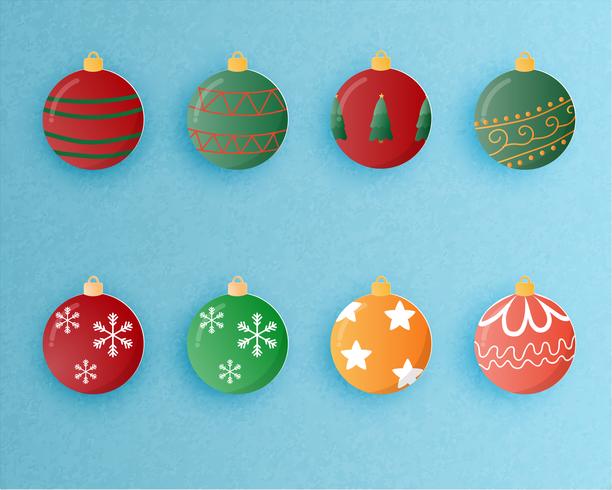 Juego de decoración de bolas navideñas en estilo papel cortado. Ilustracion vectorial vector