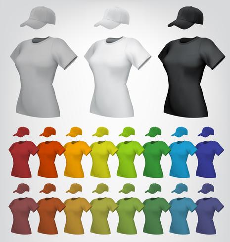 Plain female t-shirt and cap template. vector