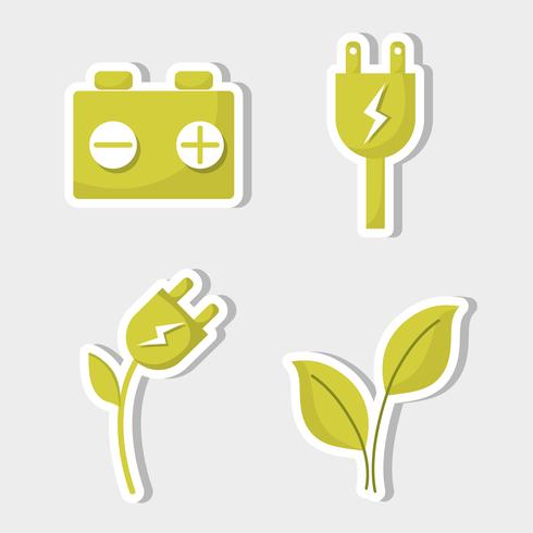 set electric car battery and energy recharge technology vector