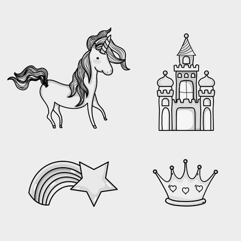 fantasy and magic world doodle icons vector