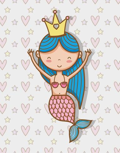 Little mermaid art cartoon vector