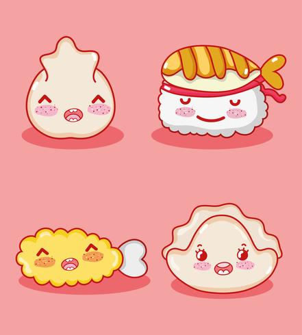 Gastronomía japonesa lindos dibujos animados kawaii. vector