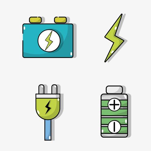 set electric car battery and energy recharge technology vector