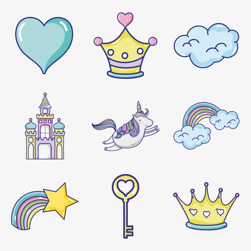 fantasy and magic world doodle icons vector