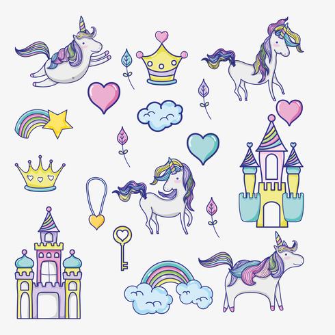 Mundo de fantasía y magia iconos de doodle vector