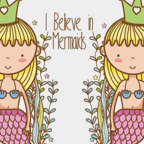 Little mermaids art cartoon vector