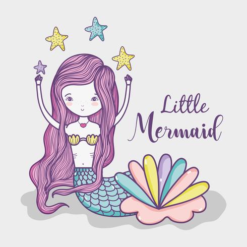 Little mermaid art cartoon vector