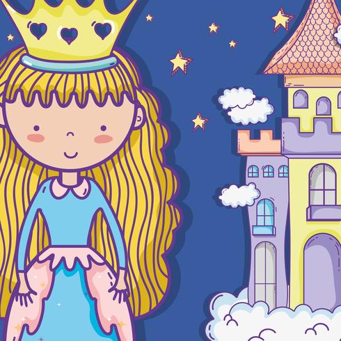 Pequeña princesa linda mano dibujo de dibujos animados vector