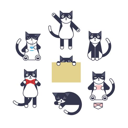 Outline style cat character set.  vector