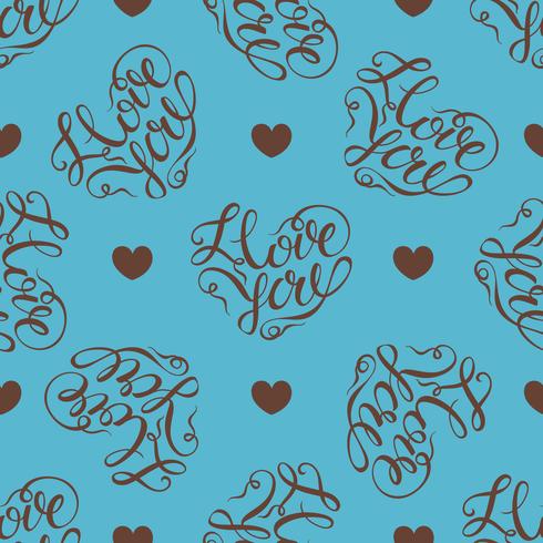 Seamless pattern. hearts on turquoise background. Stylish lettering in the shape of a heart. I love you. Vector. vector