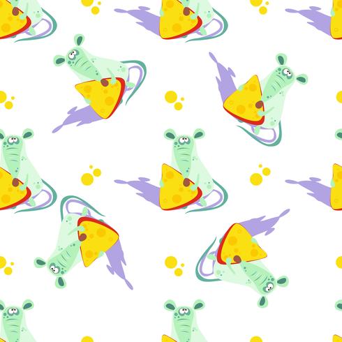 Mouse with cheese. Seamless pattern. Cartoon-style. Vector