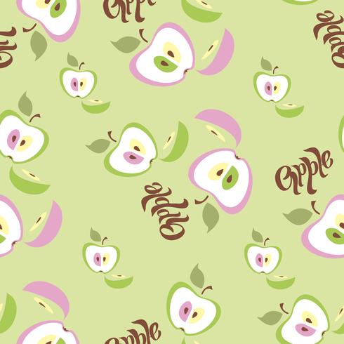 Seamless pattern. Apple background. Lettering. Fruit. Vector illustration.