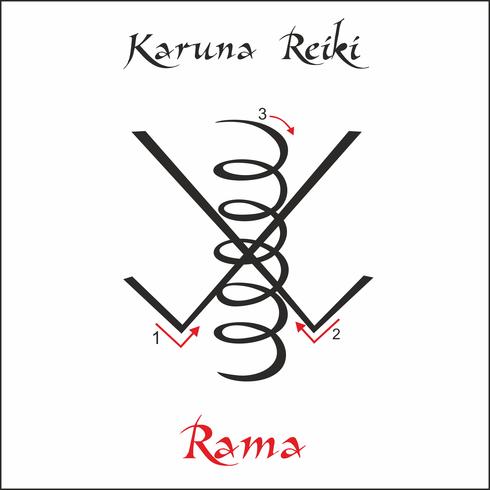 Karuna Reiki. Energía curativa. Medicina alternativa. Símbolo de Rama. Práctica espiritual. Esotérico. Vector