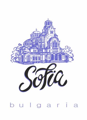 St. Alexander Nevsky Cathedral. Sofia, Bulgaria. Sketch. Lettering. Tourism industry. Travel. Vector. vector