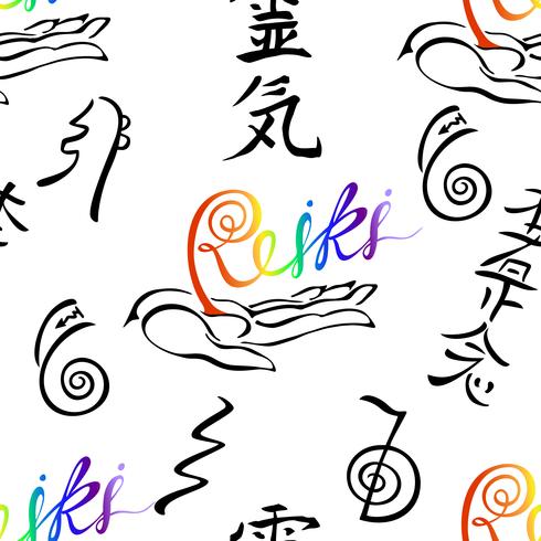 Seamless pattern with Reiki energy symbols. Esotericist. Energy healing. Alternative medicine. Vector