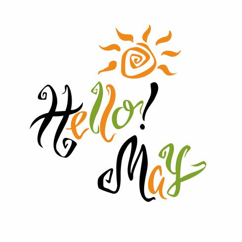 Hola mayo Letras Saludo. Mes de primavera Vector. vector