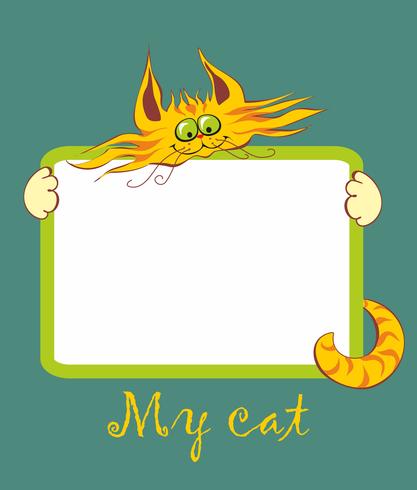 Cover for notebook. Frame. My cat. Inscription. Cheerful red cartoon cat. Vector illustration.