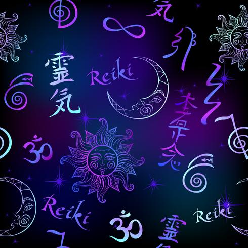 Seamless pattern with Reiki energy symbols. Esotericist. Energy healing. Alternative medicine. Vector