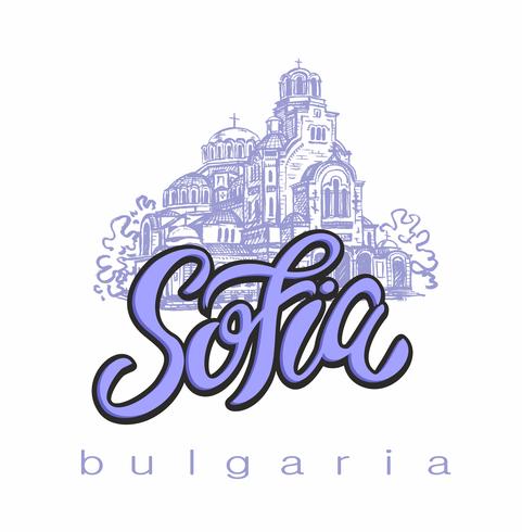 St. Alexander Nevsky Cathedral. Sofia, Bulgaria. Sketch. Lettering. Tourism industry. Travel. Vector. vector